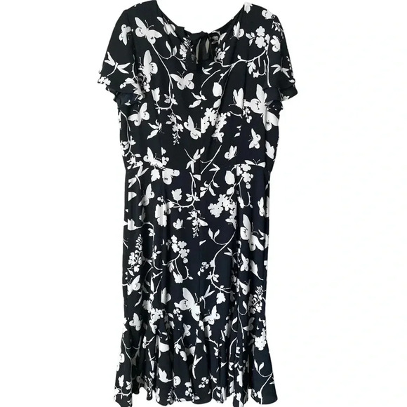 RSVP by TALBOTS |Black/White Floral Print Flowing Fit & Flare Midi Dress Size 10 - Picture 3 of 11